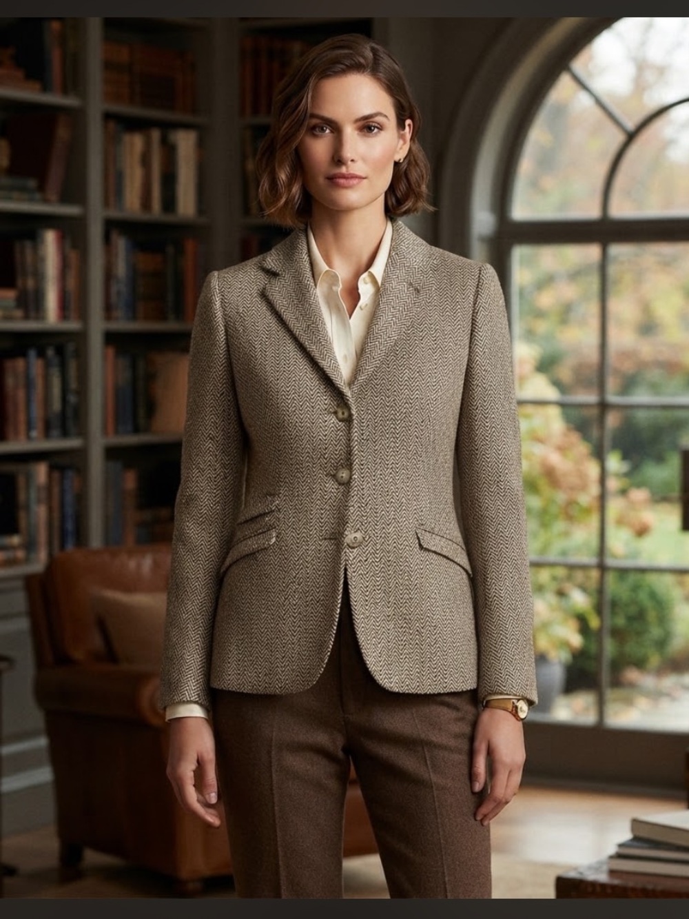 LAUREN Ralph Lauren Women's Brown Herringbone Wool Blend Blazer Jacket 6P